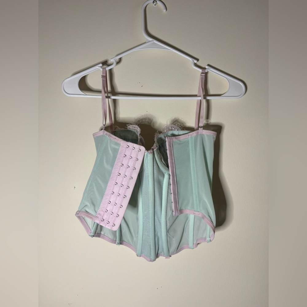 Out From Under Urban Outfitters Modern Love Lace Corset - Mint & Pink - Picture 4 of 6